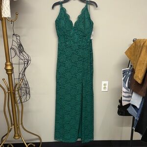 Elegant Green Sparkle and Lace Gown NWT